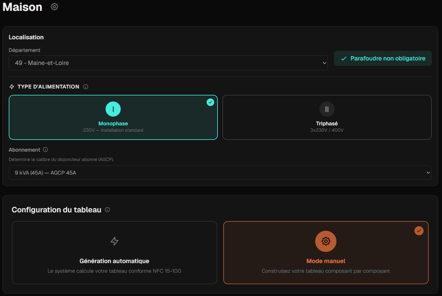 Interface intuitive pour configurer vos pieces et equipements